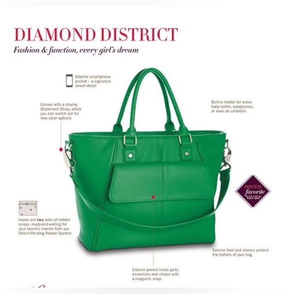 Jewell Thirty One Diamond District Kelly Green Handbag, EUC, with 3 Pockets